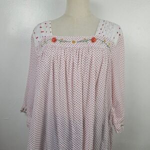 Vintage April Cornell Dot Embroidered Nightgown L Off White‎ Red Lightweight